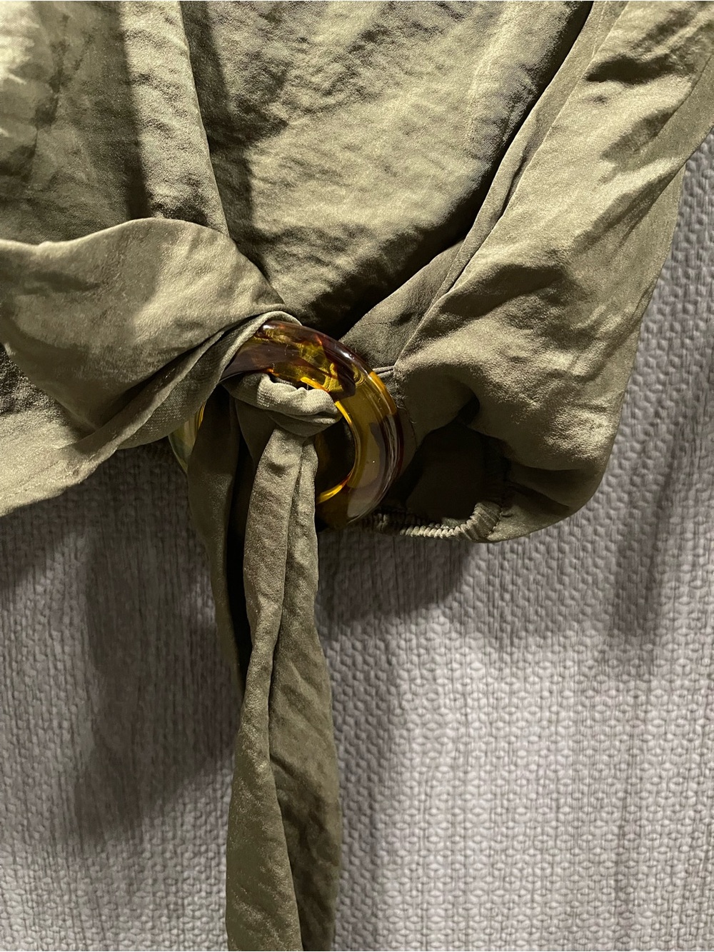Express Olive Green Top with wrap V-Neck Tie Detail - Picture 2 of 6